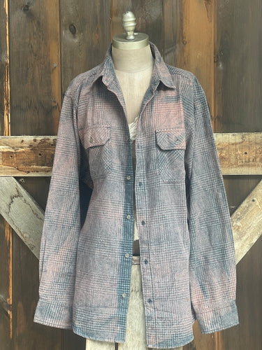 BOO! Ghost Art Flannel- Distressed Grey Plaid